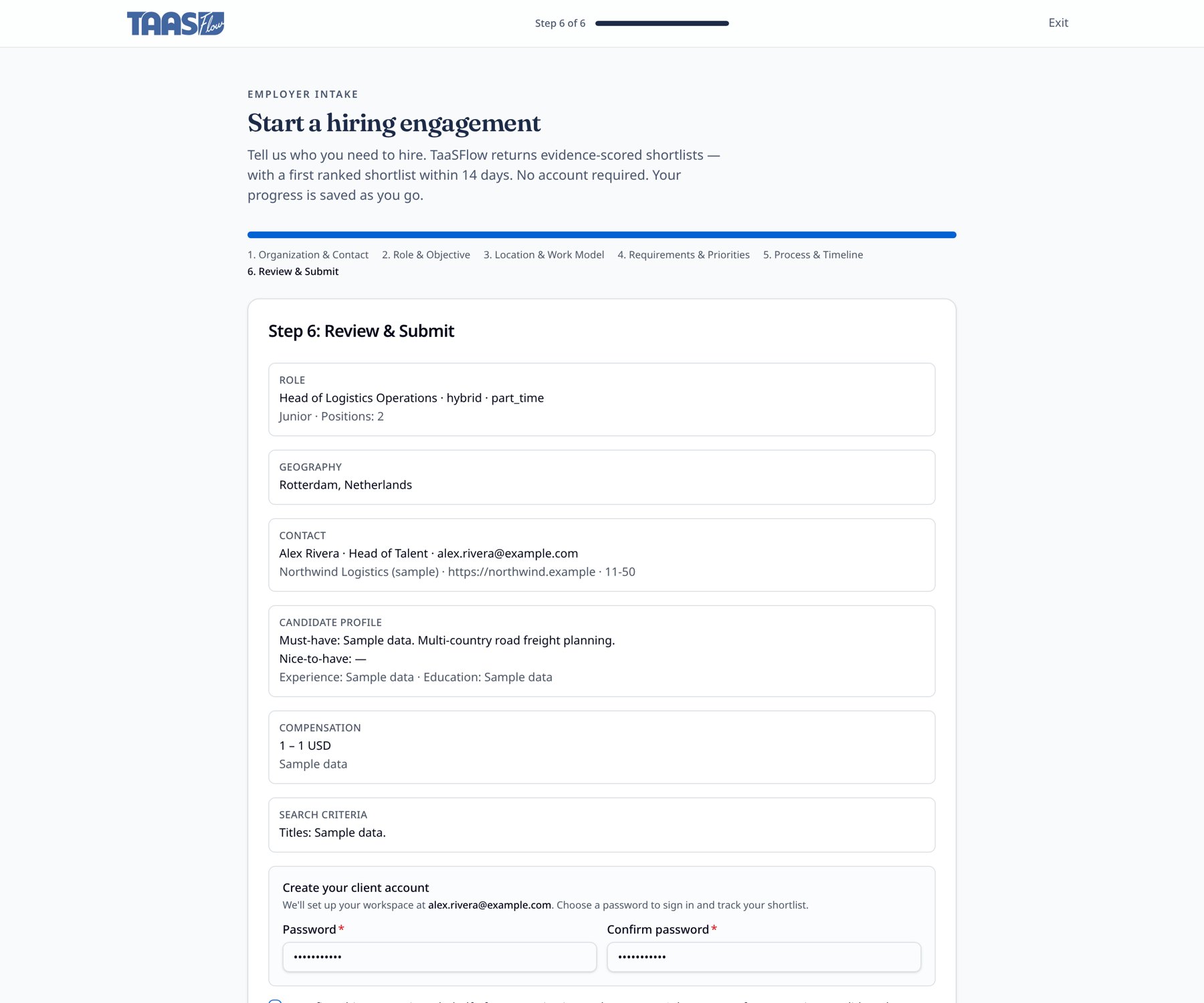 TaaSFlow the written brief screen