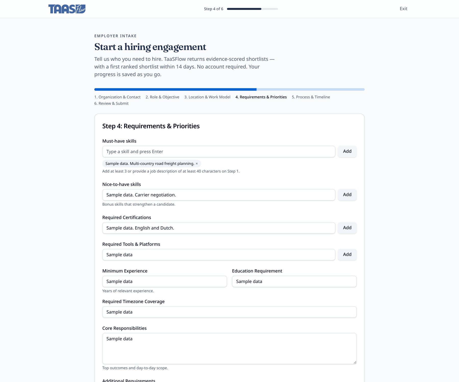 TaaSFlow scoring criteria screen