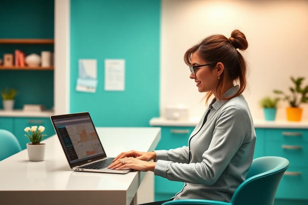 Practice manager reviewing a multi-site schedule on a laptop