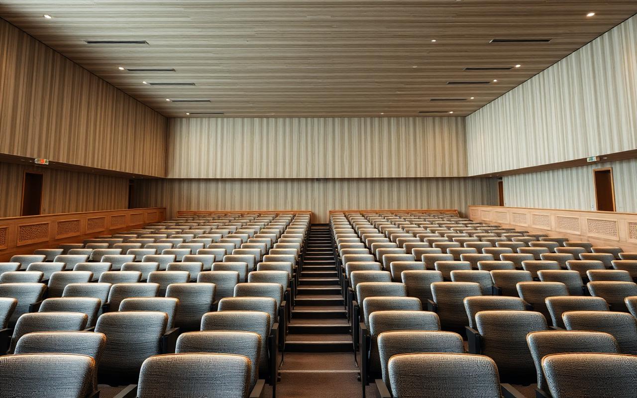 Empty modern lecture hall seen from the rear