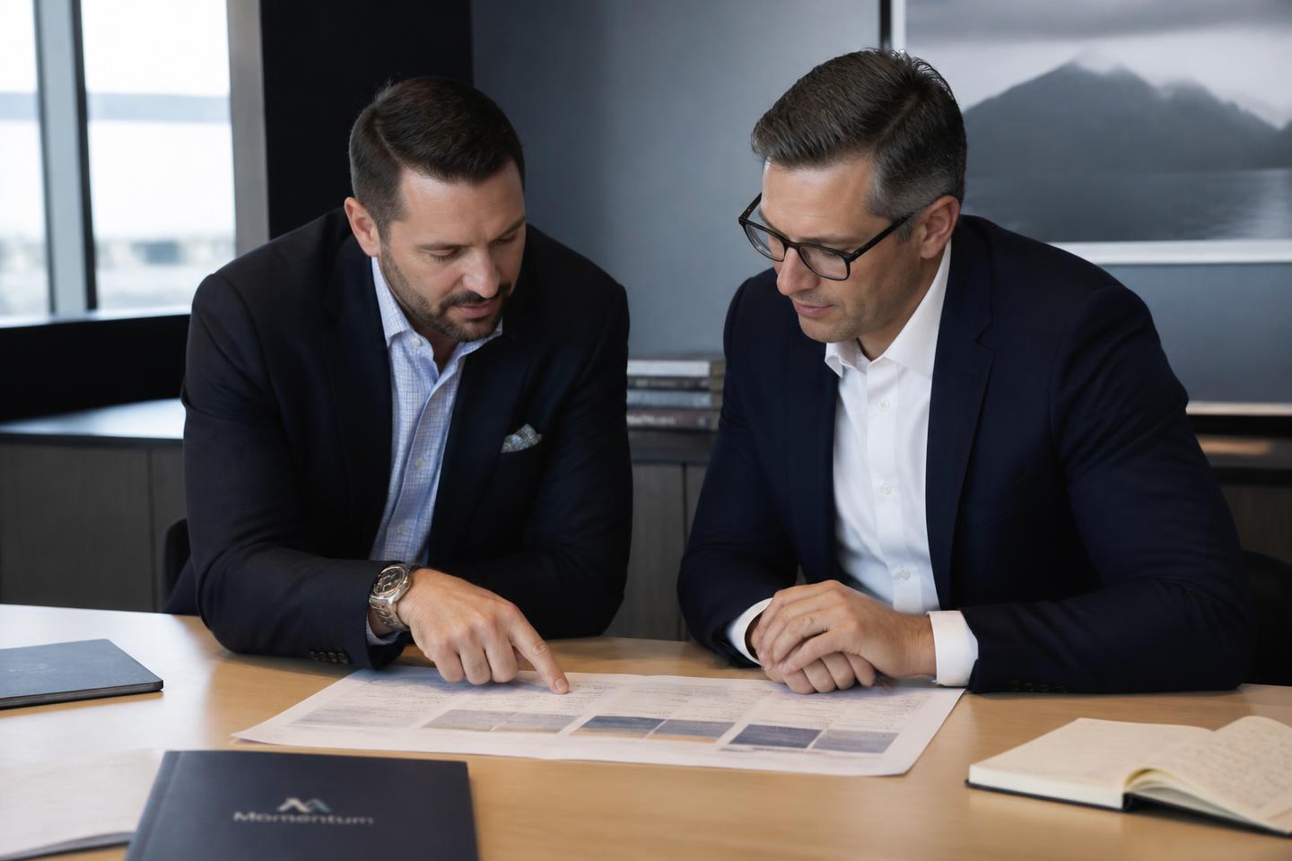 Two senior operators reviewing a printed operating plan together