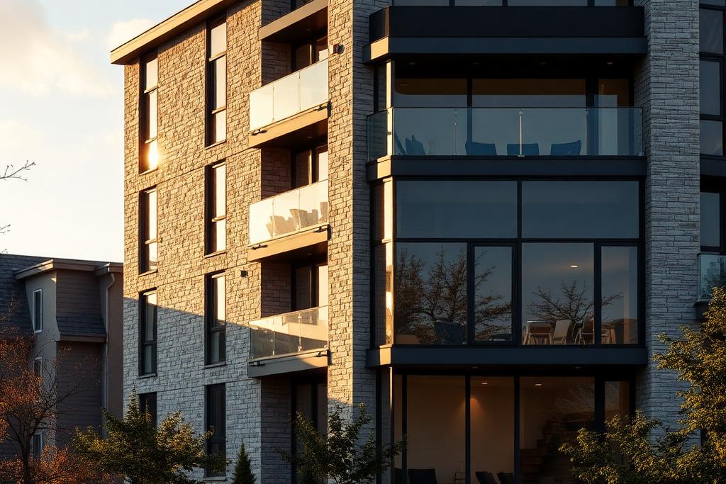 Contemporary residential building facade in afternoon light